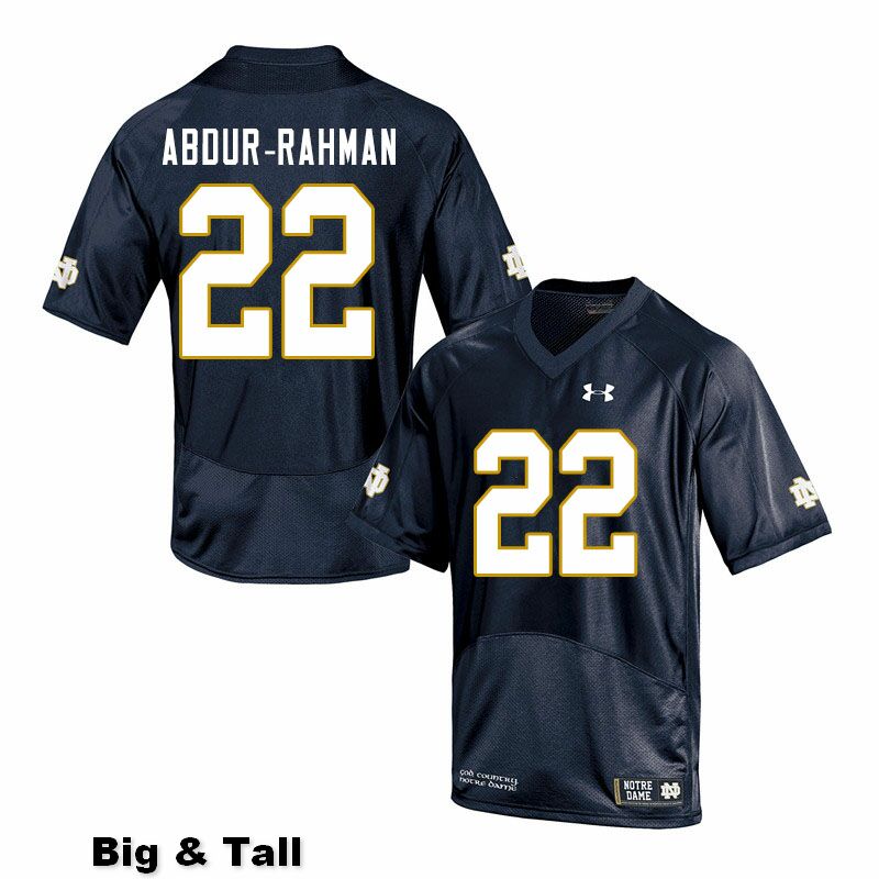 Men's NCAA Notre Dame Fighting Irish #22 Kendall Abdur-Rahman Stitched College Under Armour Authentic Navy Big & Tall Football Jersey GN10T43PJ